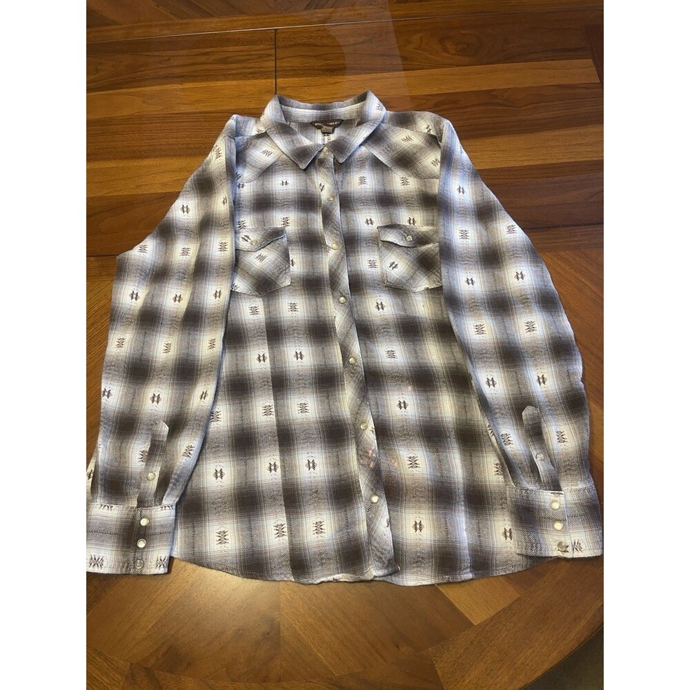 Bit and Bridle Plaid flannel western long sleeve Pearl snap shirt Women's XL
